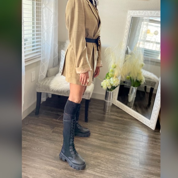 Chunky Lace Up Platform Moto Riding Knee High Boots Size 7.5 - Picture 1 of 6